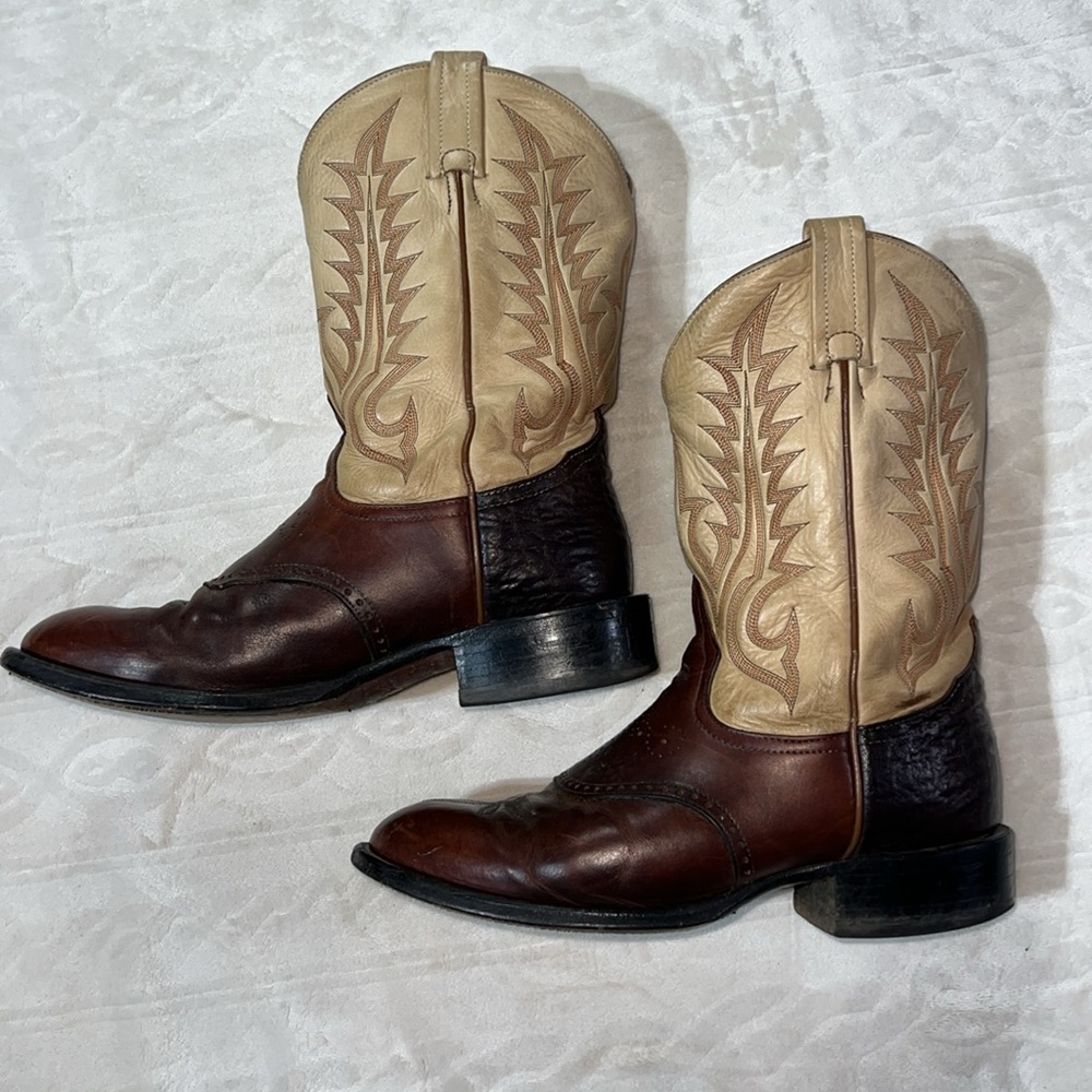Tony Lama Size 8.5 Buckaroo Cowboy Boots Round Toe Sunset Renegade‎ Leather - Picture 7 of 9